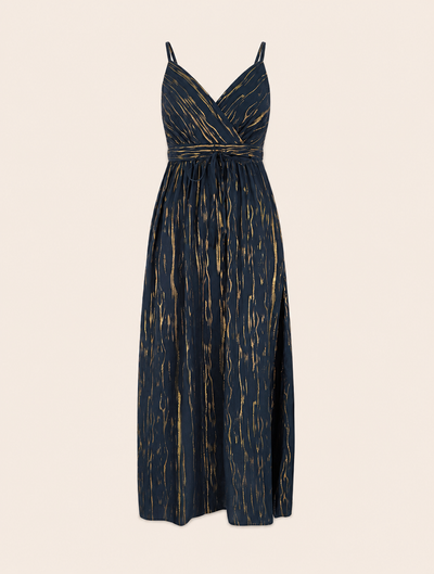 Vestido Azul Noche con Detalle Brillante y Cintura Elástica