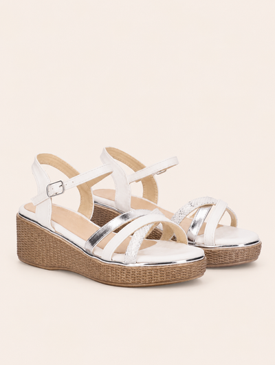 Sandalias de Cuña con Tiras Cruzadas Decorativas
