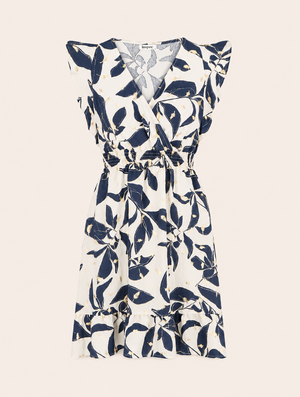 Vestido Estampado de Hojas con Cintura Elástica