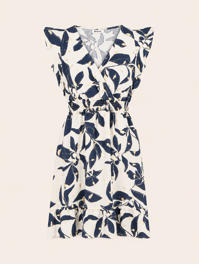 Vestido Estampado de Hojas con Cintura Elástica