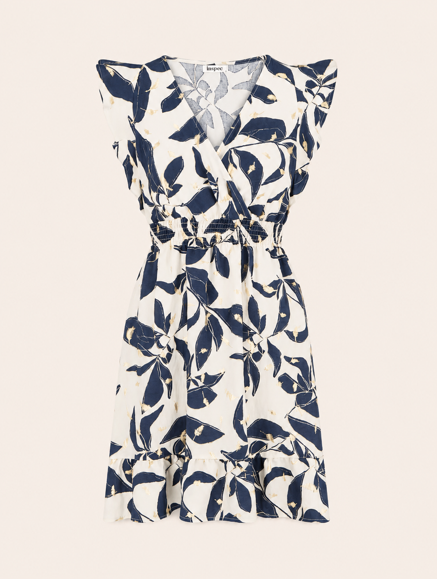 Vestido Estampado de Hojas con Cintura Elástica