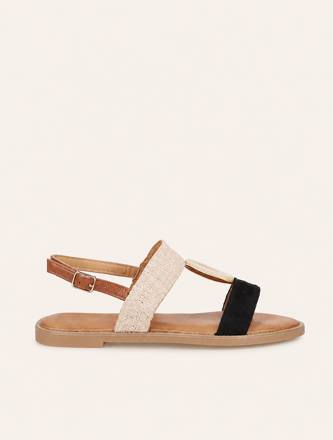 Sandalias con Adorno Redondo Negro