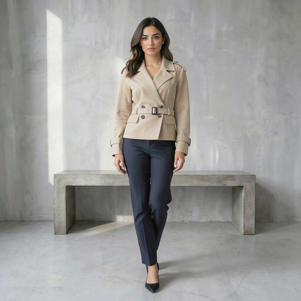 Gabardina recortada con cinturón para mujer