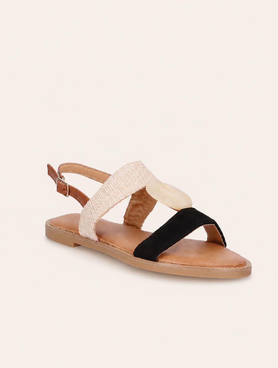 Sandalias con Adorno Redondo Negro