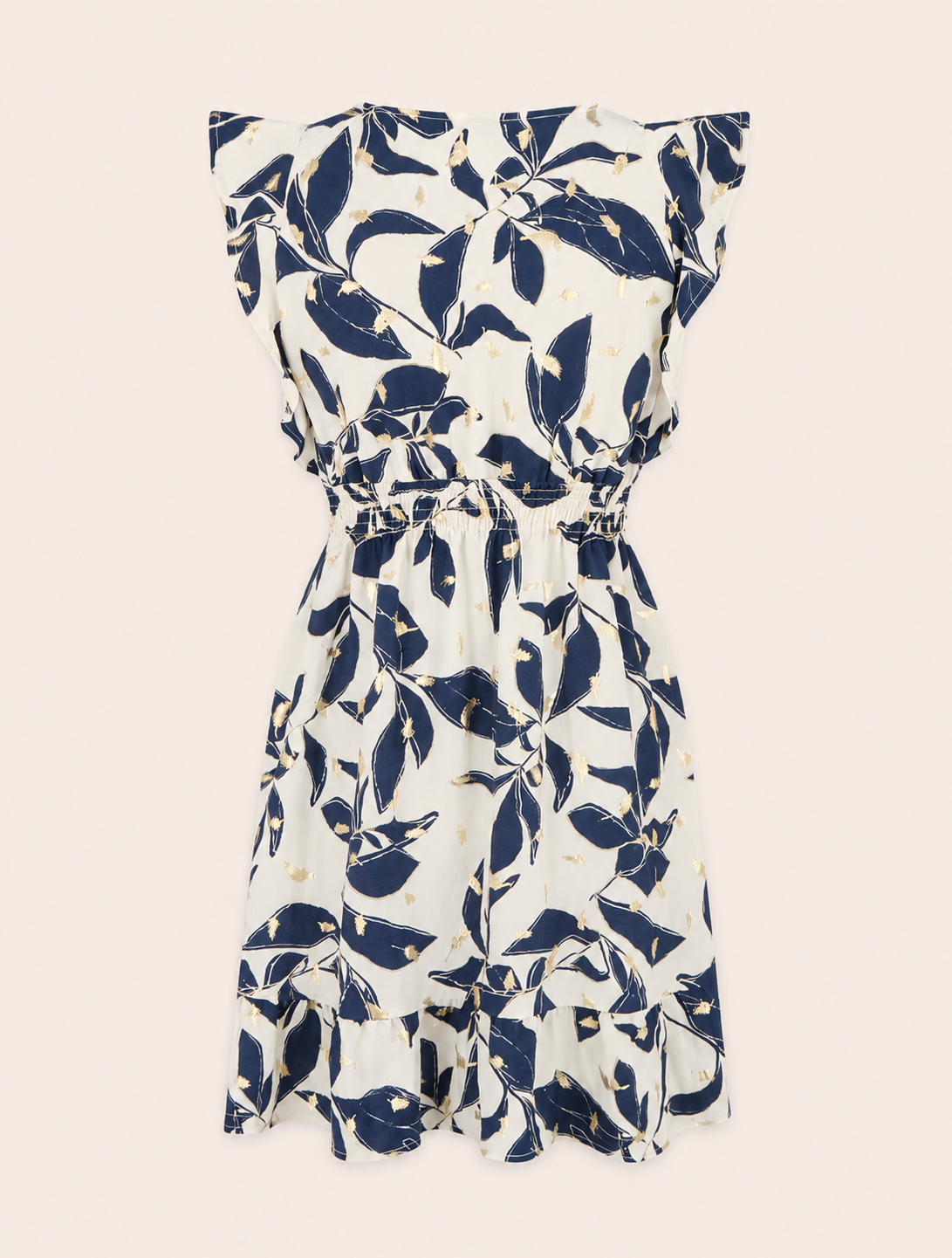 Vestido Estampado de Hojas con Cintura Elástica