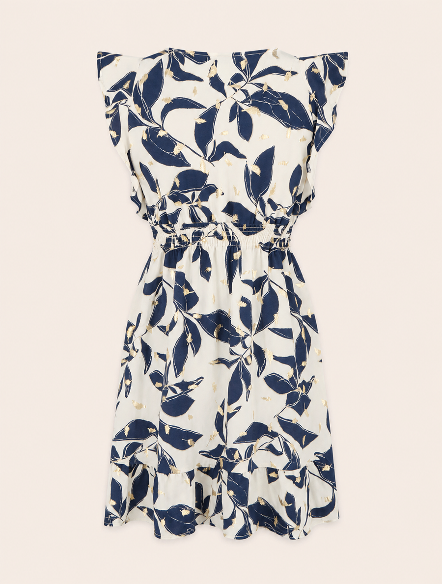 Vestido Estampado de Hojas con Cintura Elástica