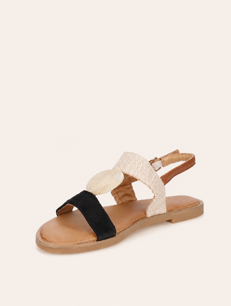 Sandalias con Adorno Redondo Negro