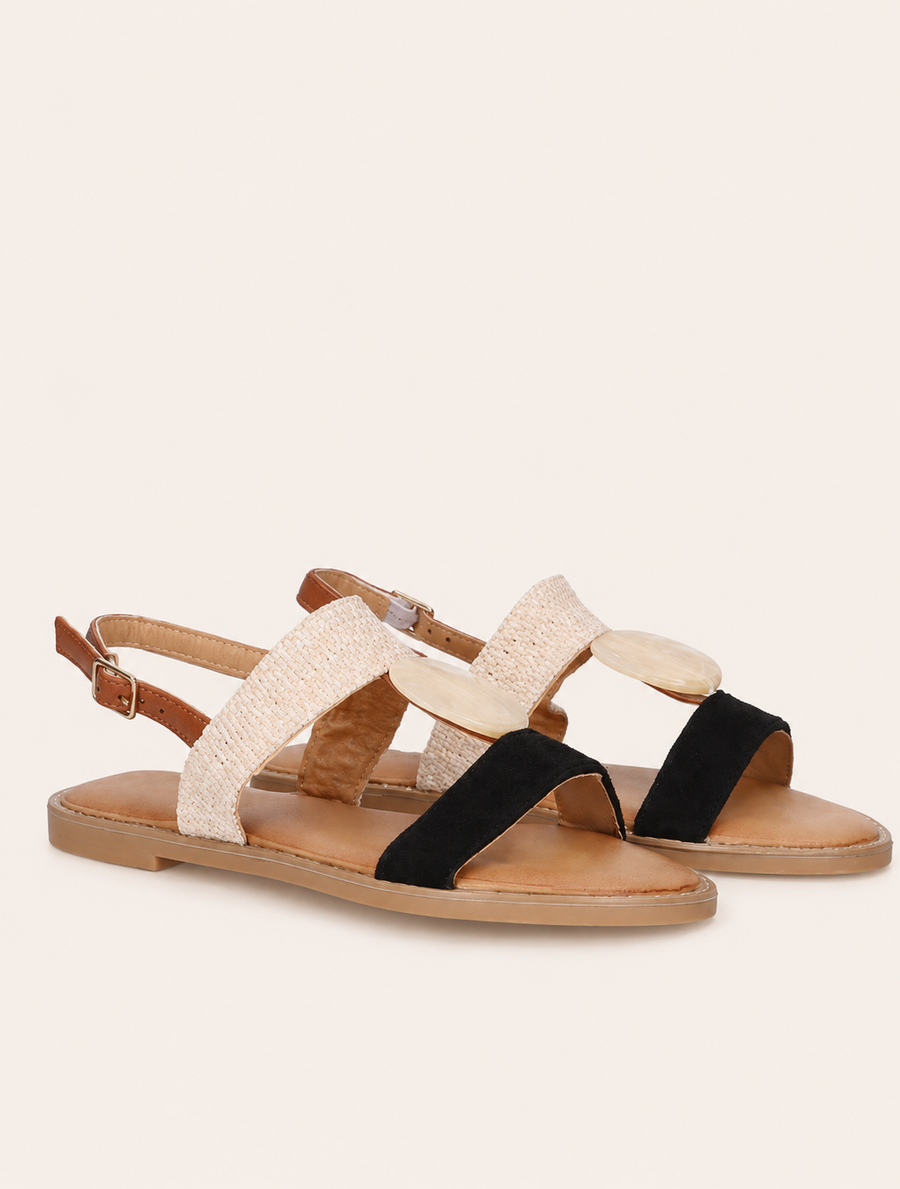 Sandalias con Adorno Redondo Negro