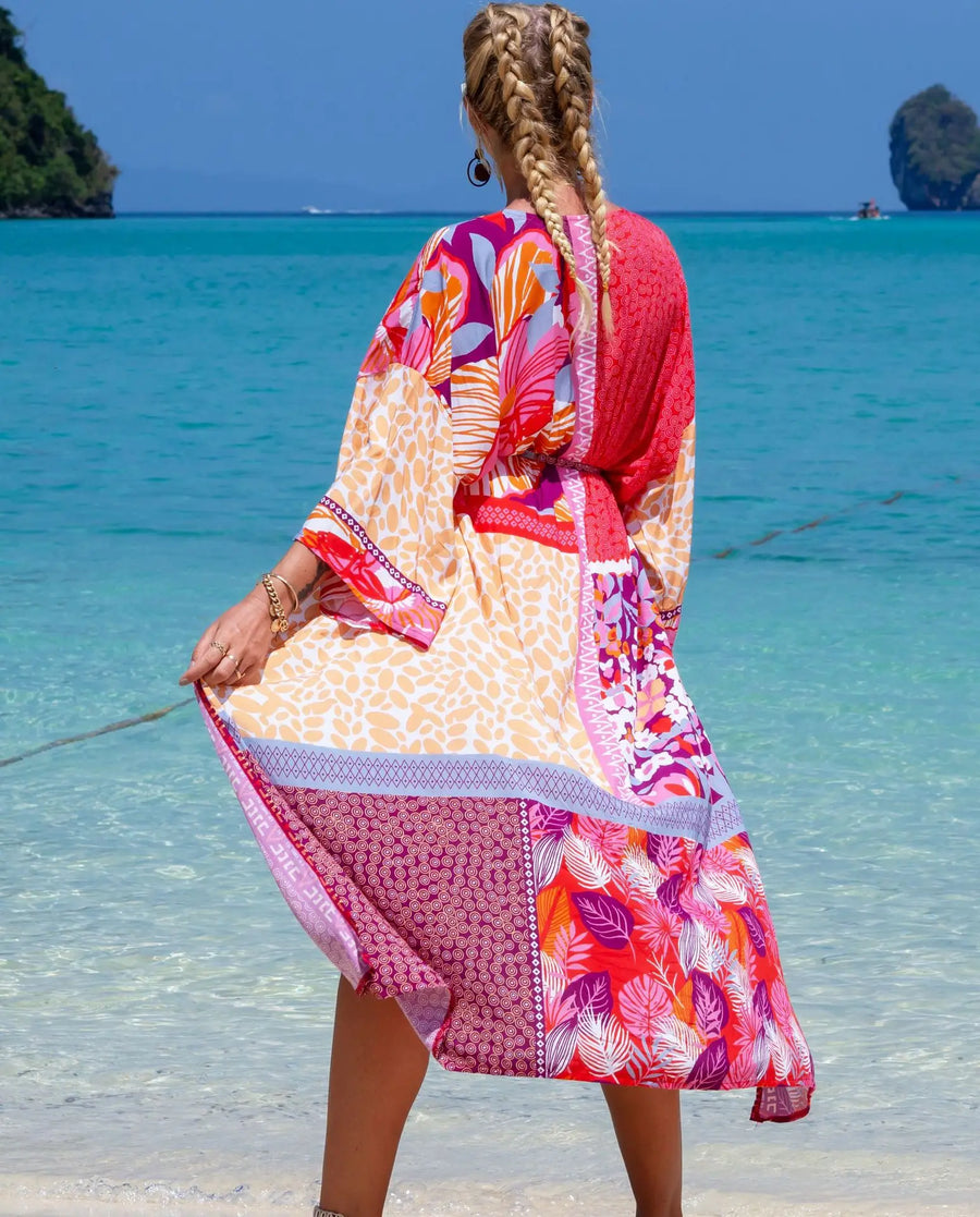 Denia | Kimono Versátil Tejido Japonés · Coral Vibrante