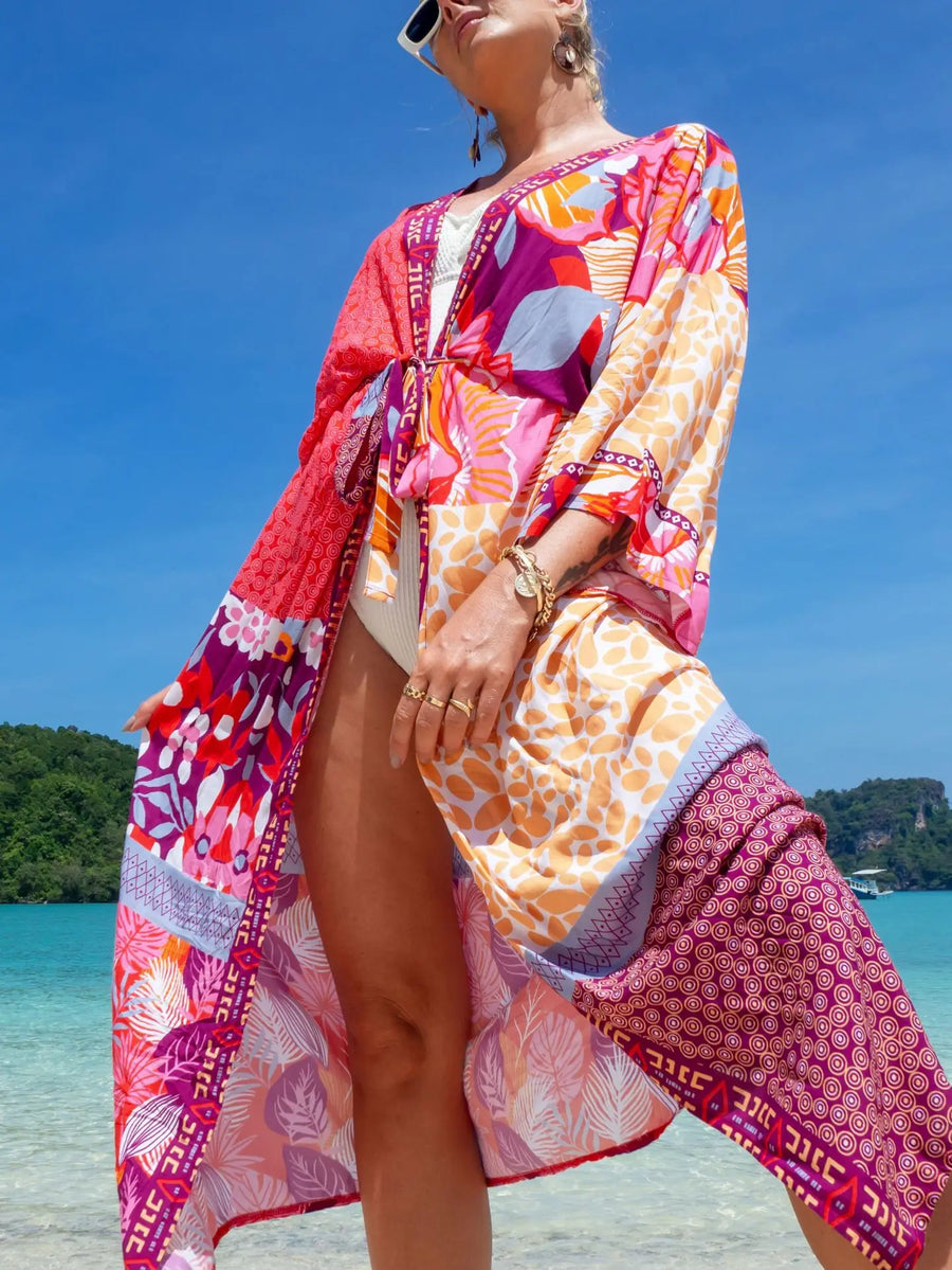 Denia | Kimono Versátil Tejido Japonés · Coral Vibrante