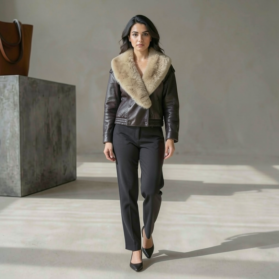 Chaqueta holgada de piel sintética para mujer