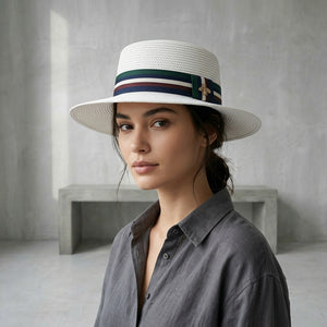 Sombrero de paja de ala ancha de verano para mujer