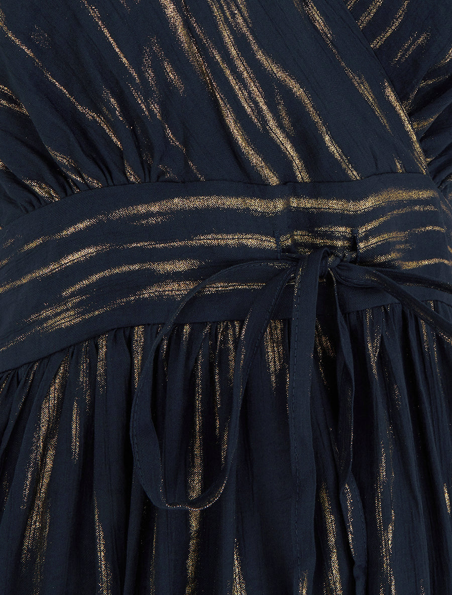 Vestido Azul Noche con Detalle Brillante y Cintura Elástica