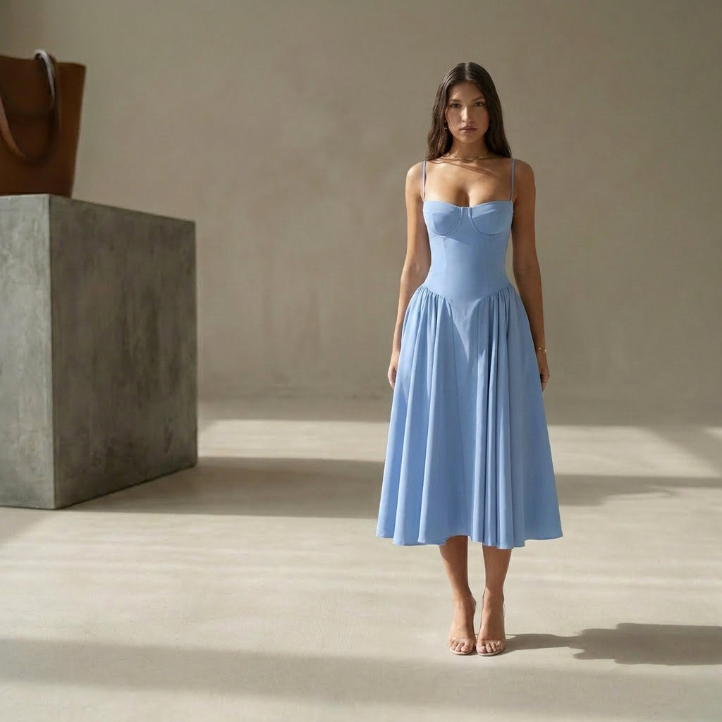 Vestido plisado sin mangas para mujer