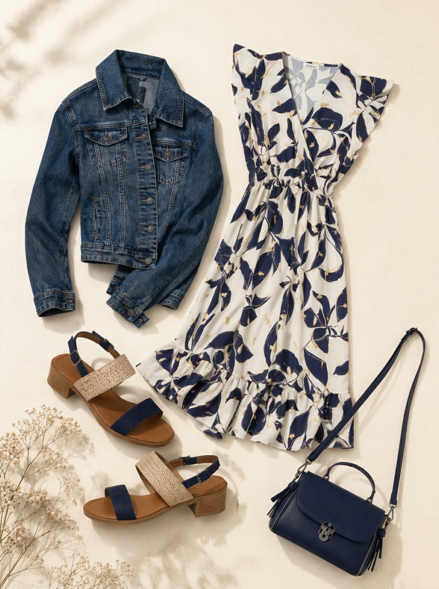 Conjunto Albine | Vestido corto floral con cazadora denim