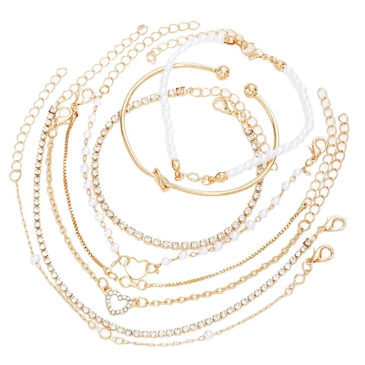 8 Pulseras Elegantes Apilables con Forma de Corazón y Pedrería