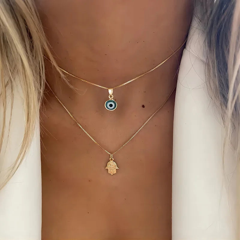 Exquisito collar de mal de ojo con diamantes de imitación