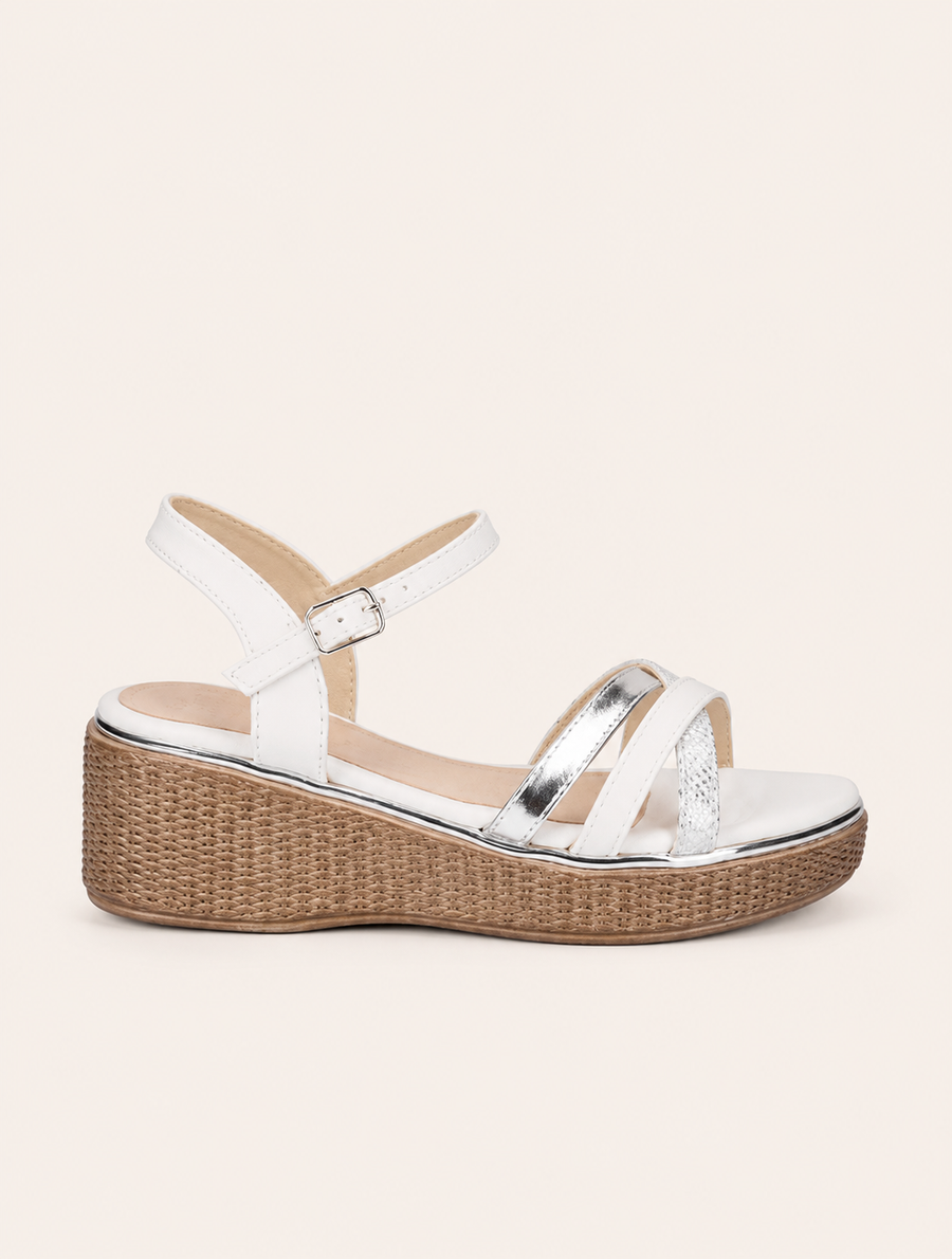 Sandalias de Cuña con Tiras Cruzadas Decorativas