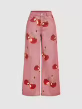 Pantalones Vaqueros Anchos con Estampado de Cerezas Estilo Dulce