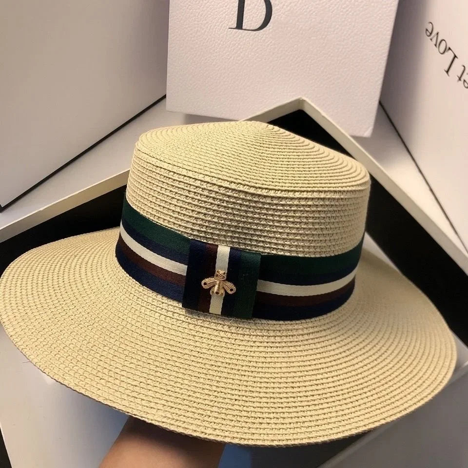 Sombrero de paja de ala ancha de verano para mujer
