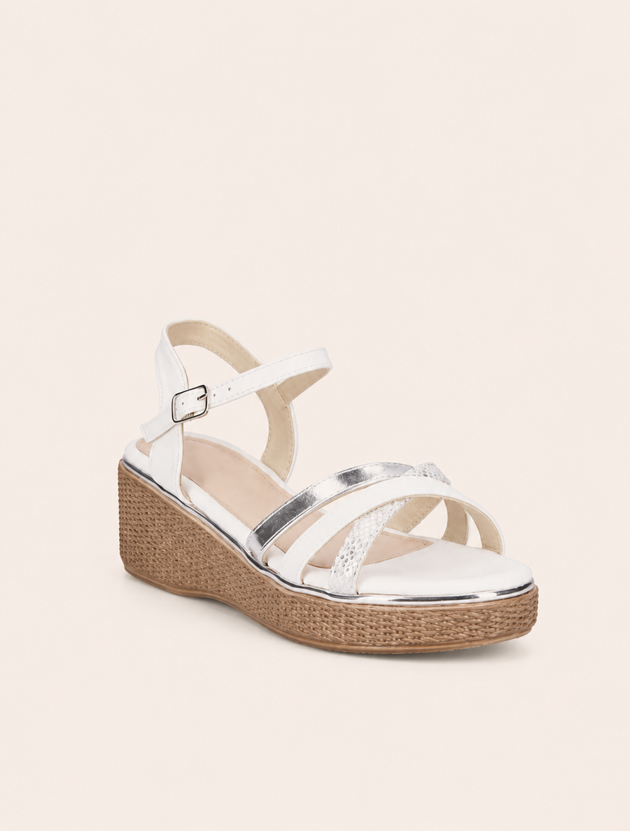 Sandalias de Cuña con Tiras Cruzadas Decorativas