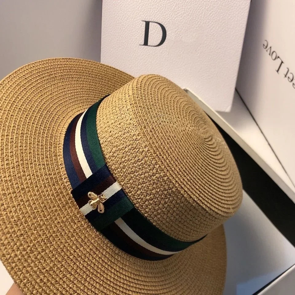 Sombrero de paja de ala ancha de verano para mujer