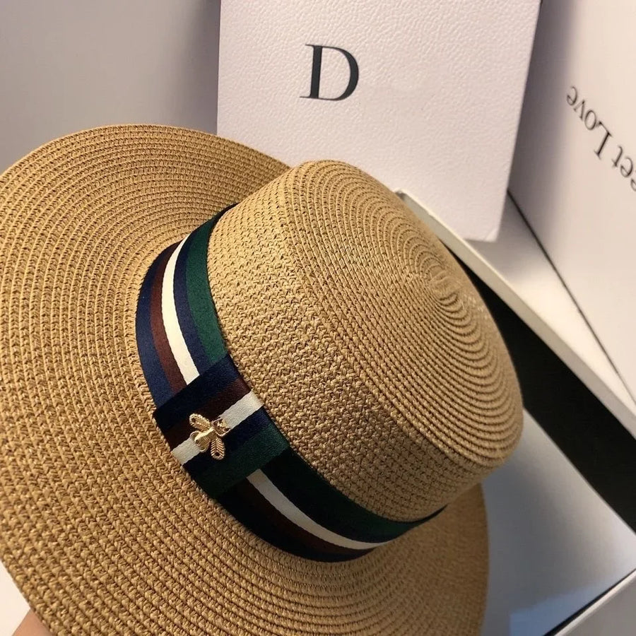 Sombrero de paja de ala ancha de verano para mujer