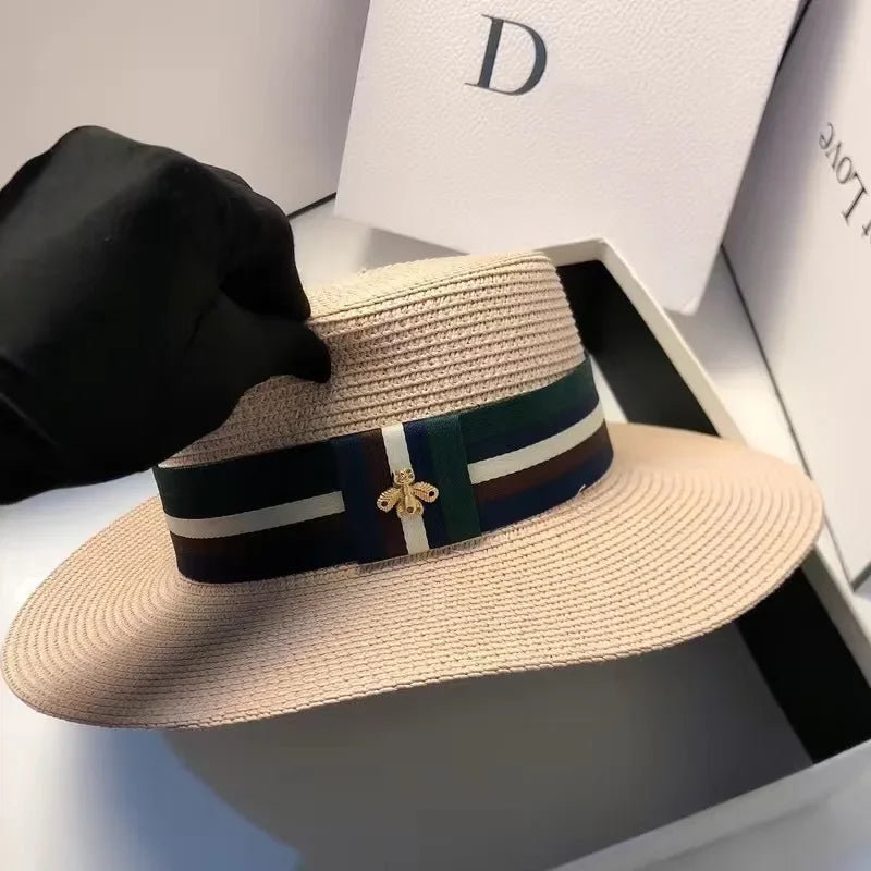 Sombrero de paja de ala ancha de verano para mujer