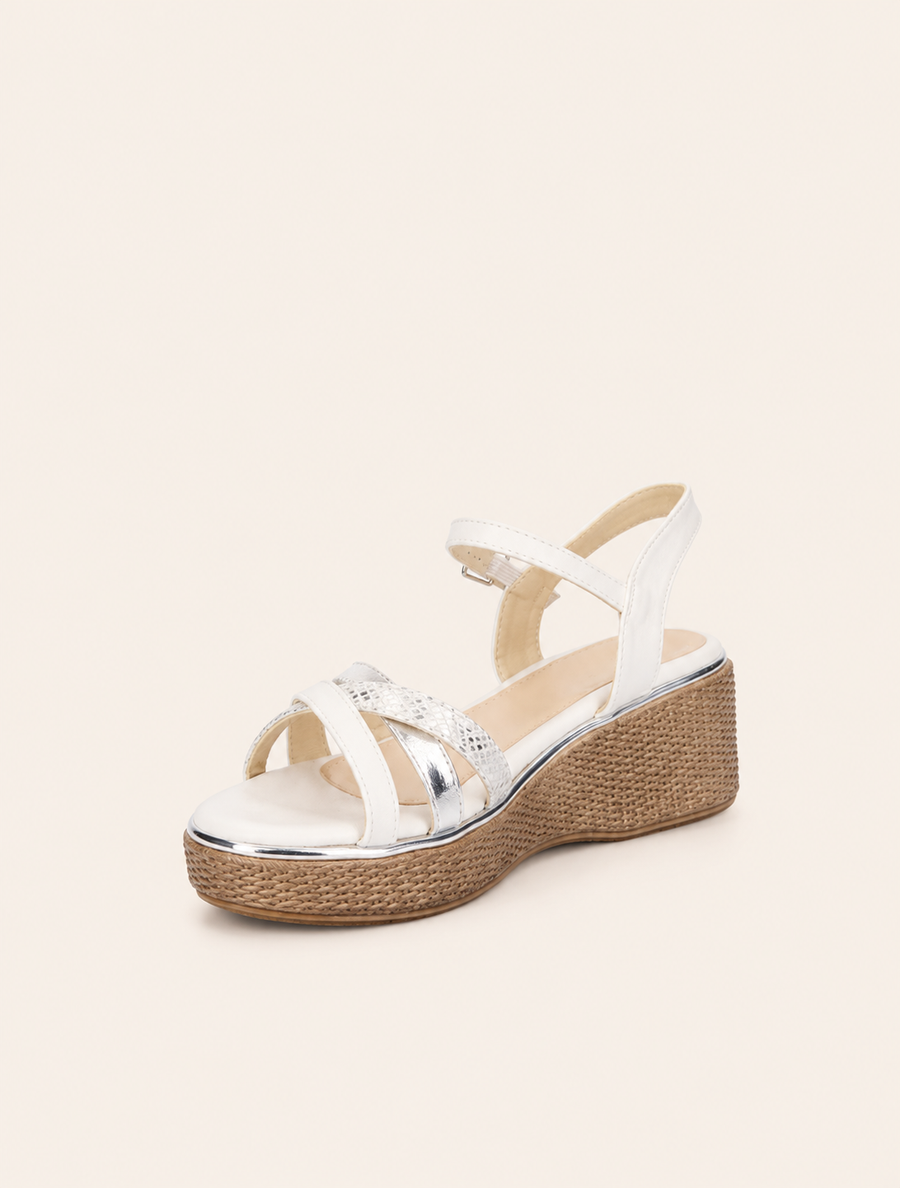 Sandalias de Cuña con Tiras Cruzadas Decorativas
