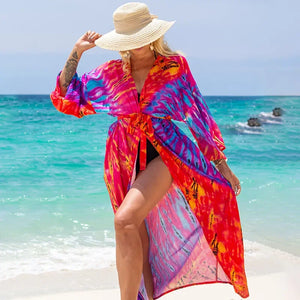 Cadaqués | Kimono Versátil Tejido Japonés · Coral Tropical