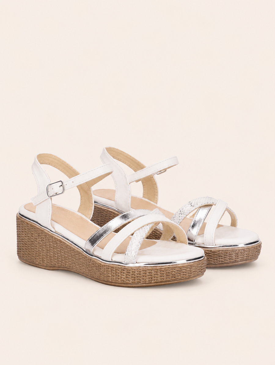 Sandalias de Cuña con Tiras Cruzadas Decorativas