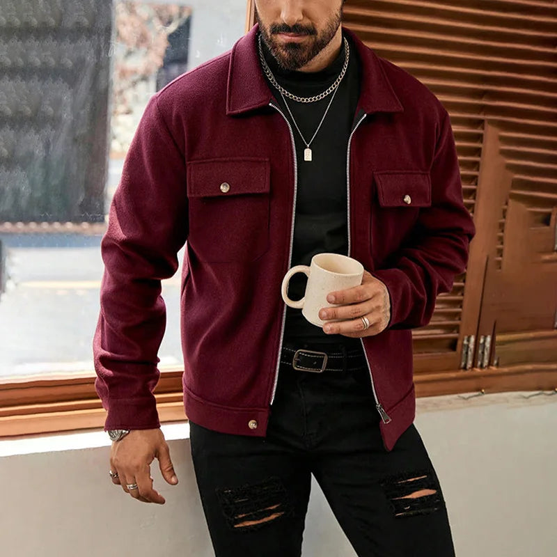 Chaqueta corta cepillada de poliéster para hombre