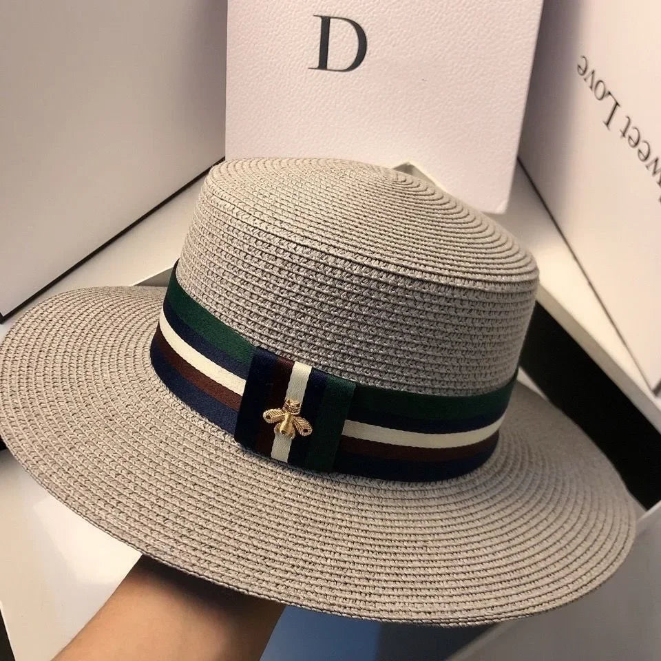 Sombrero de paja de ala ancha de verano para mujer