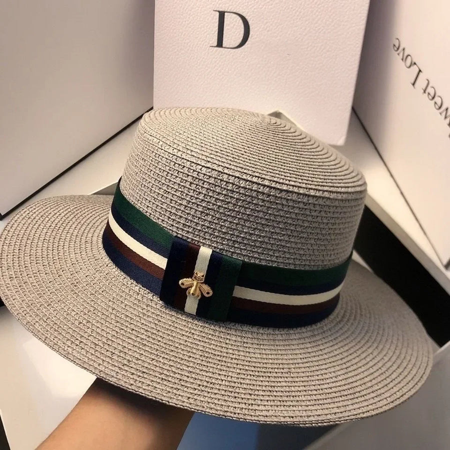Sombrero de paja de ala ancha de verano para mujer