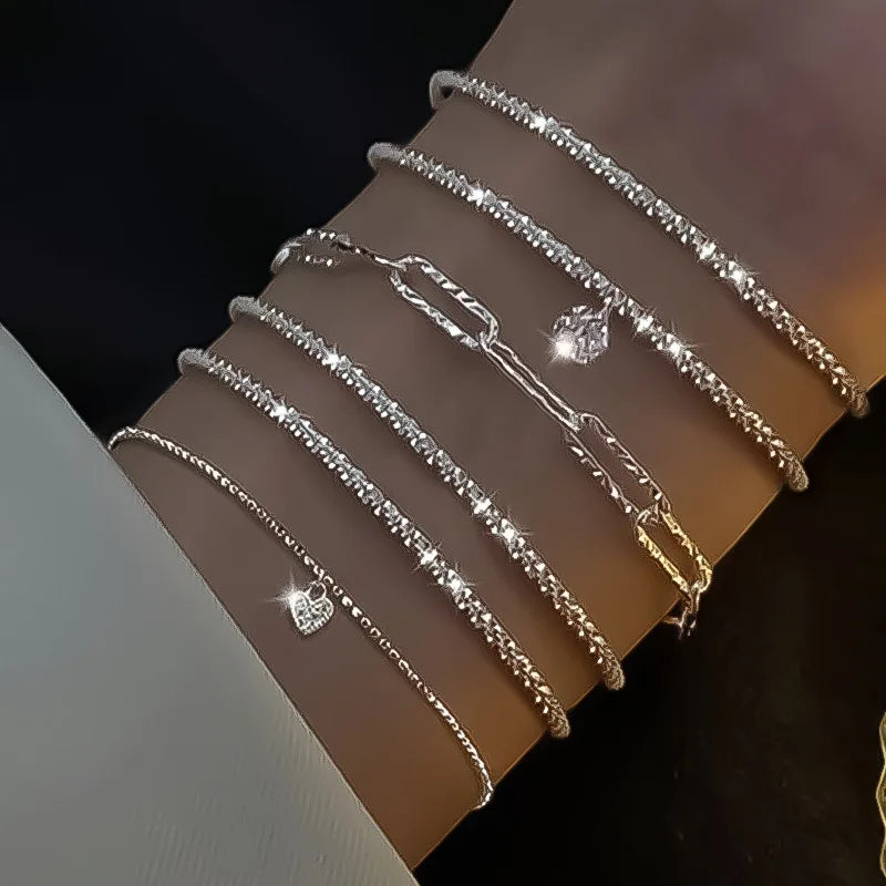 6 uds Pulseras de diamantes de imitación de Plata