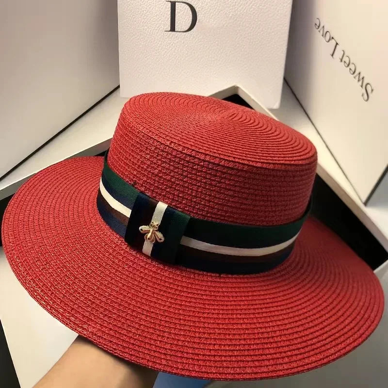 Sombrero de paja de ala ancha de verano para mujer