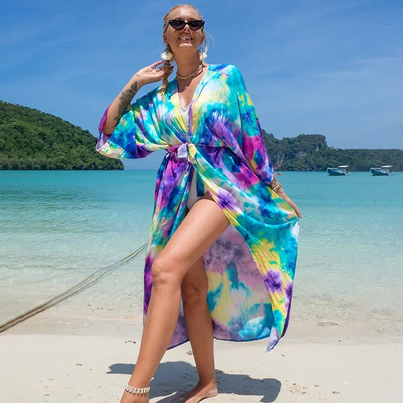 Nerja | Kimono Versátil Tejido Japonés · Acuarela Tropical