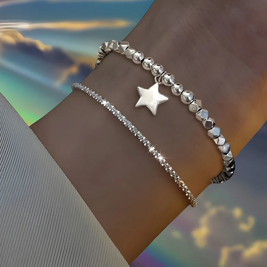6 uds Pulseras de diamantes de imitación de Plata