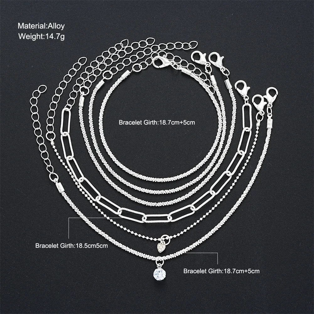 6 uds Pulseras de diamantes de imitación de Plata