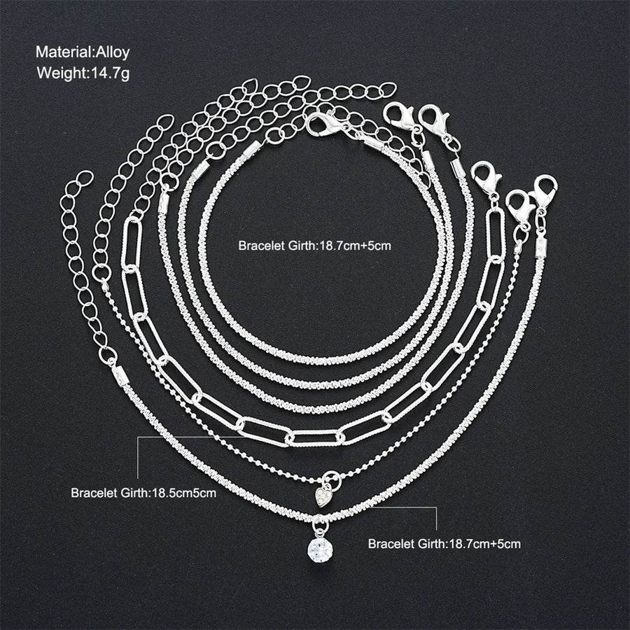 6 uds Pulseras de diamantes de imitación de Plata