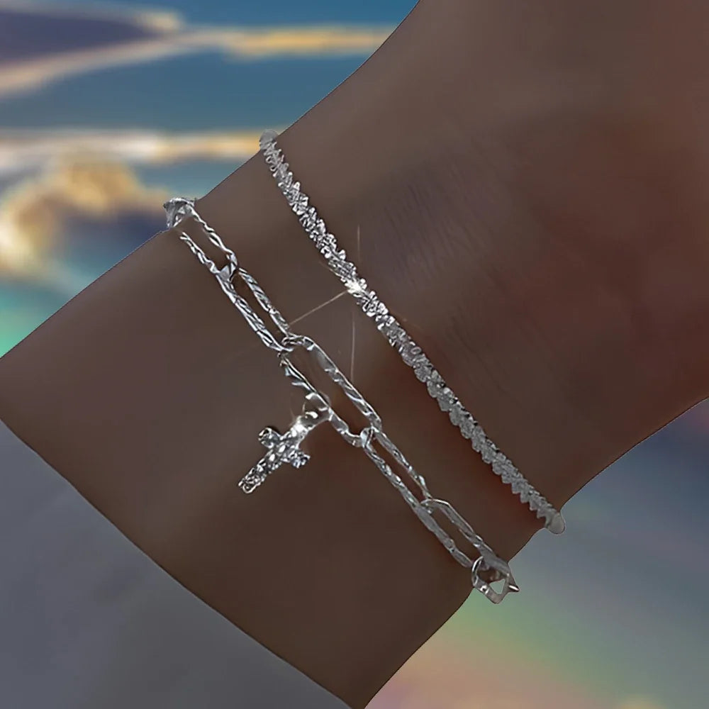 6 uds Pulseras de diamantes de imitación de Plata