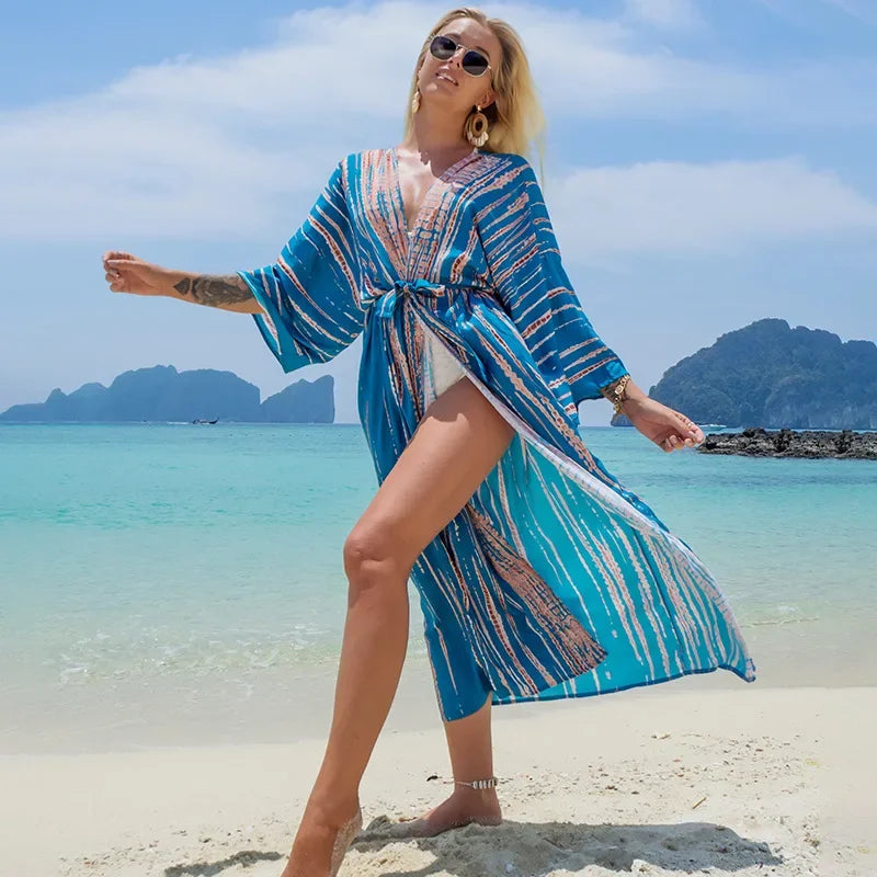 Sitges | Kimono Versátil Tejido Japonés · Azul Capri