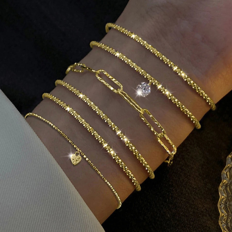 6 uds Pulseras de diamantes de imitación de Plata