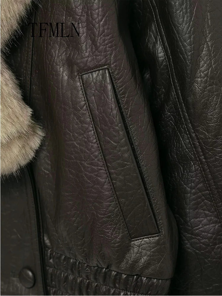 Chaqueta holgada de piel sintética para mujer