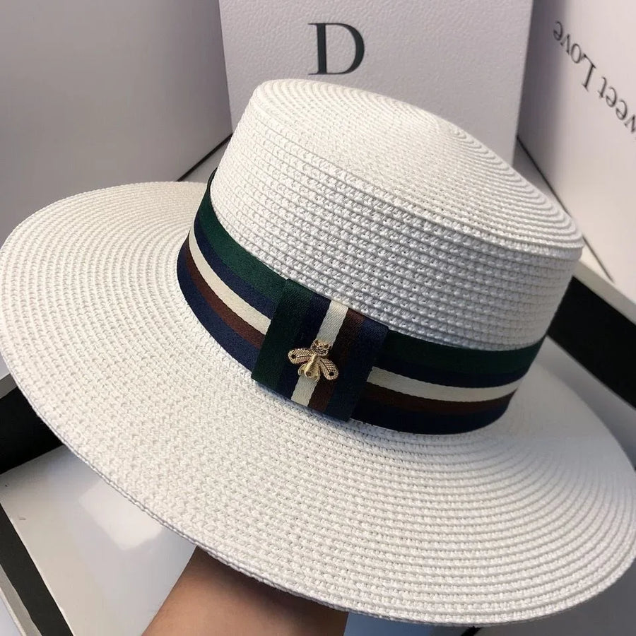 Sombrero de paja de ala ancha de verano para mujer